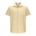 thumbnail image 4 of Admvng Chemises en Lin pour Hommes Décontractées Unies à Col Rabattu Chemise Boutonnée Manches Courtes P-2TG, 4 of 6