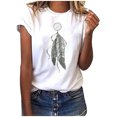 thumbnail image 1 of EGNMCR T-Shirts pour Femmes Mode Femmes T-Shirt à Manches Courtes Imprimé Plume Haut Décontracté Tee Blouse, 1 of 3