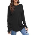 thumbnail image 2 of Tuniques à Manches Longues pour Femmes avec Trous pour les Pouces, Couleur Unie, T-Shirts Décontractés Amples, Automne, Tendance, Col Rond, Chandail à Enfiler, Blouses, Noir G, 2 of 6