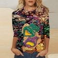 thumbnail image 5 of Vêtements de Carnaval pour Femmes, T-Shirts de Croisière de Carnaval pour Femmes, Masque Pailleté Graphique Vêtements de Mardi Gras Femmes Grande Taille, Mode T-Shirts à Col Rond à Manches 3/4 Imprimés Masque de Carnaval pour Femmes Hauts de Carnaval, 5 of 5