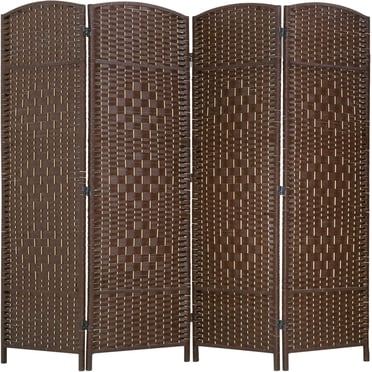 FDW 6 Ft Room Divider, 4 Panel Folding Privacy Screen, Portable Indoor Partition Wall, Freestanding Wood Room Divider, Brown