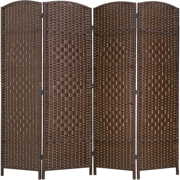 FDW Room Divider Folding Privacy Divider 6 Ft Indoor Wall Divider Portable Partition Wood Screen, Brown (4 Panel)