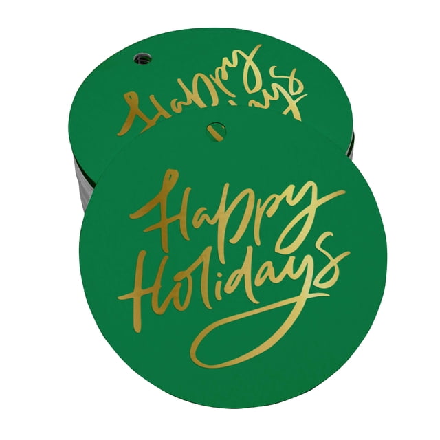 Inkdotpot 100 Pack Real Gold Foil Paper Tags Happy Holiday Favor Hang Tags
