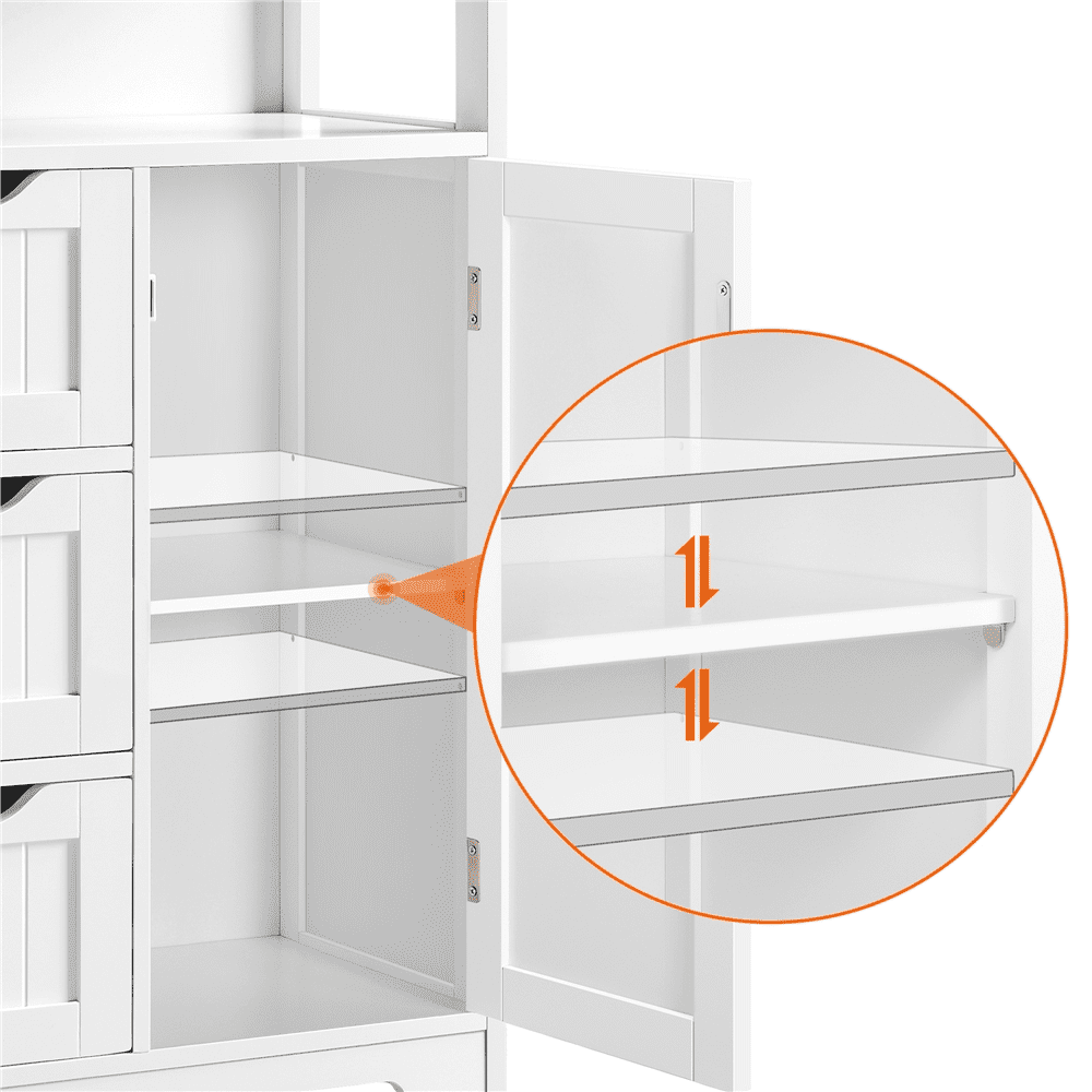 FullFurnique Bathroom Floor Cabinet MDF Wooden Storage Organizer w/ Drawers, White