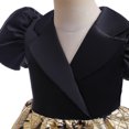 thumbnail image 3 of Robes de Filles Fête Jacquard Col à Revers Manches Bouffantes Mode Décontractée Robe de Demoiselle d'Honneur Noire 6-7 Ans, 3 of 3