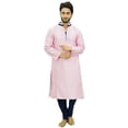thumbnail image 1 of Atasi Designer Men's Pink Party Wear Kurta Pyjama Set Long Dupion Shirt-Small, 1 of 4