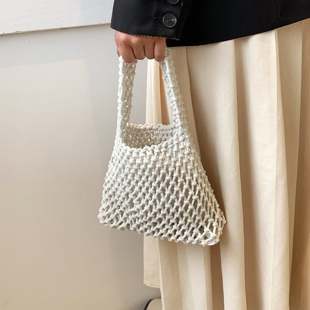 Cotton Thread Handbags Straw Woven Hollow Net Shopping Beach Vacation Purses