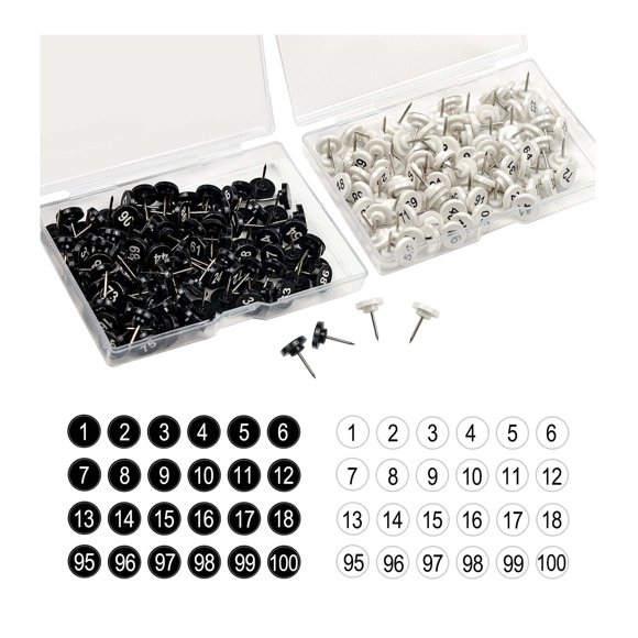 200pcs Push Pins for Cork Board Tacks and Push Pins with Number Map Pins Photo Thumb Tacks for Office School Wall Bulletin Board(Black+White)