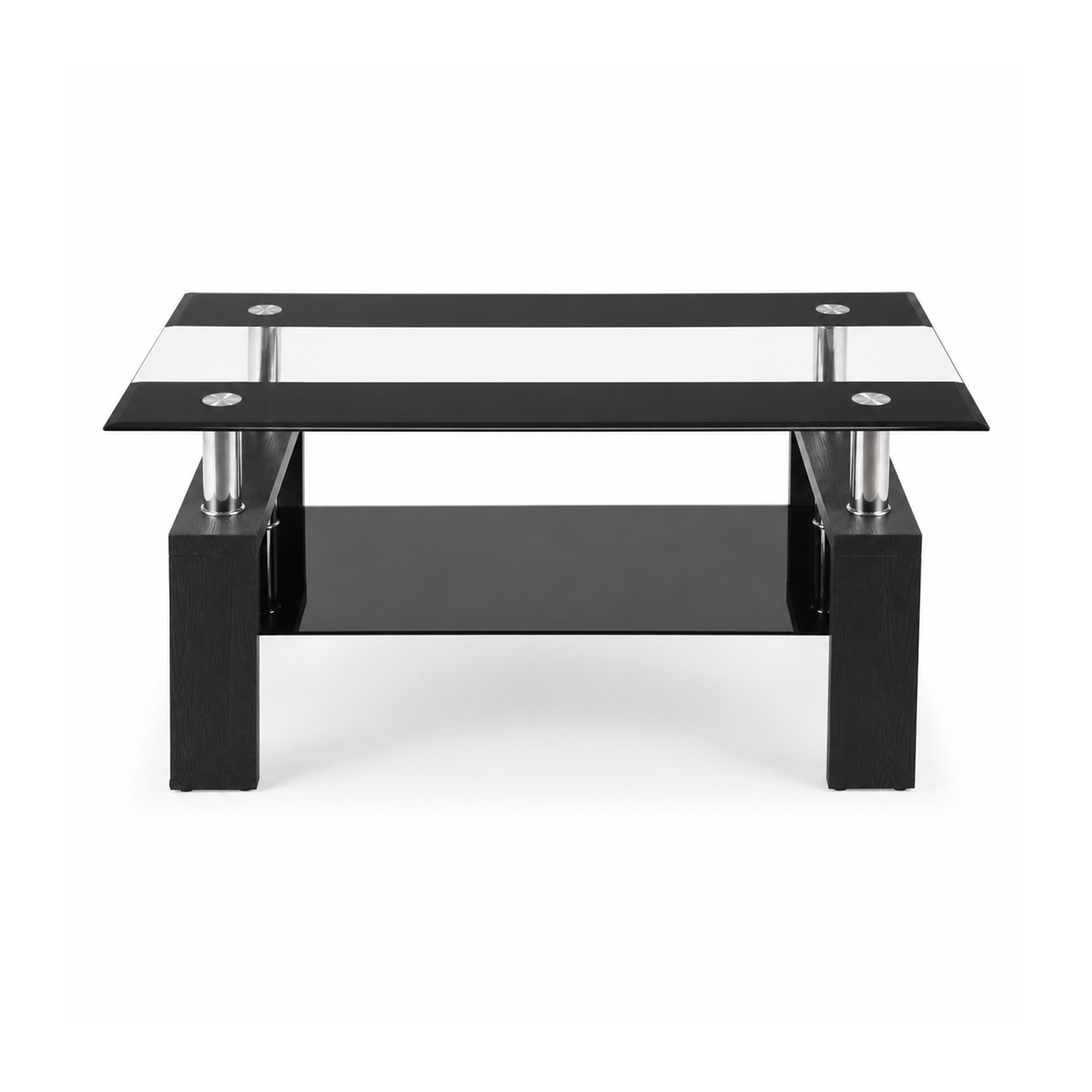 Noble House Modern Rectangular Tempered Glass Coffee Table,Double-Layer Glass Top with Sturdy Black Legs,34.45" Compact,Black