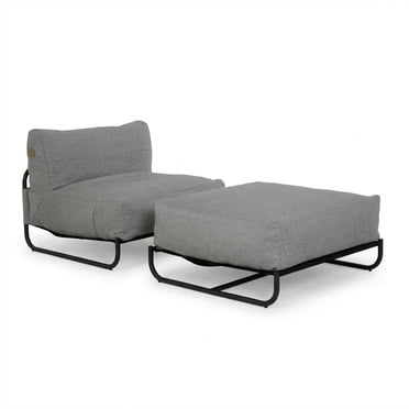 Modern Outdoor Lounge Chair Set with Ottoman - Linen Fabric and Sturdy Metal Frame - Weather-Resistant Cushions for Patio, Garden, Balcony or Sunroom - Cozy Dark Gray