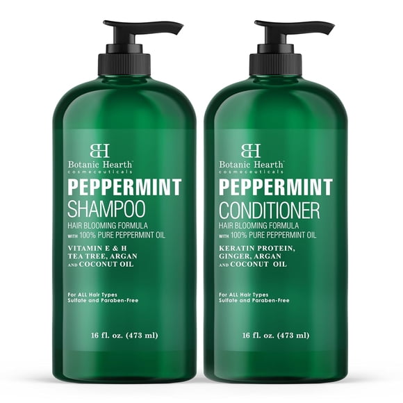 BOTANIC HEARTH Peppermint Oil Shampoo and Conditioner Set - Hair Blooming Formula with Keratin for Thinning Hair