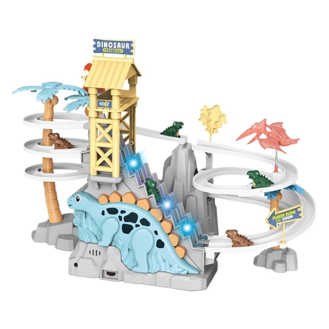 Guardoinrt Stair Climbing Track Toy Dynamic Rotating Dinosaur Challenge Game with this exciting For Kids Electric Dual Track Slide