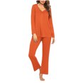 thumbnail image 1 of Timegard Ensembles de Pyjamas pour Femmes 2 Pcs Manches Longues Col en V Haut Froncé et Pantalon Automne Décontracté Doux Tenues de Pjs, 1 of 4