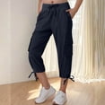 thumbnail image 2 of WRKEKC Capri Pants for Women, Womens Capris for Summer, Trendy Women's Solid Color Stretch Waist Strap Drawstring Pocket Button Zipper Pants 7 Quarter Pants, 2 of 8