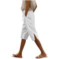 thumbnail image 3 of Sentmoon Womens Linen Shorts with Pockets Solid Color Summer Bermuda Shorts Drawstring Elastic Waist Loose Fit Straight Leg Side Slit Linen Shorts for Women Hawaii for Lounge and Comfort, 3 of 7