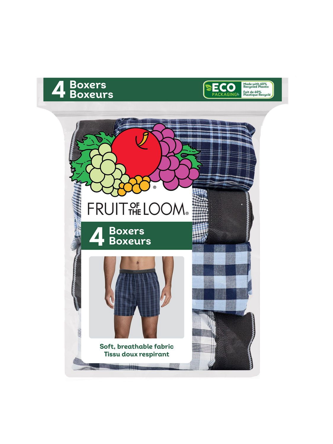 Fruit of the Loom Men's Assorted Blues Boxer Shorts, 4-Pack