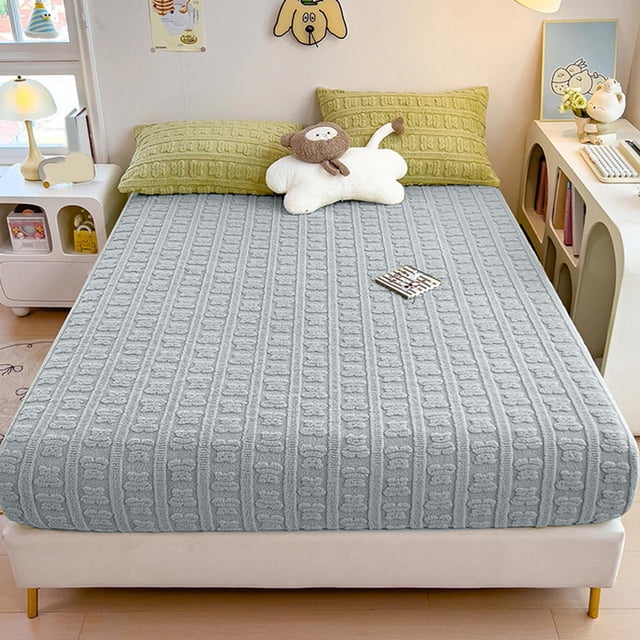 Milk Velvet Fitted Mattress Full Coverage – Thick Warm Sheet for Fall and Winter, Soft Thermal Bed Cover for Queen Full Mattresses, Elastic Deep Pocket, Machine Washable