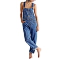 thumbnail image 1 of SUNSIOM Women Denim Long Jumpsuit Casual Spaghetti Strap Wide Leg Romper Pants Summer Baggy Bib Overalls, 1 of 6