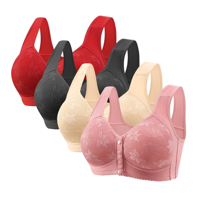 Plebaso Women's Everyday Bras Front Closure Full Coverage Bra 4 Pack No Underwire Bralettes for Ladies