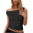 thumbnail image 1 of Plebaso Débardeurs pour Femmes à Épaules Dénudées Sans Manches Ajustés Courts Froncés d'Été pour Sorties T-Shirts, 1 of 7