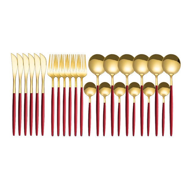 Amdohai 24Pcs Stainless Steel Dinnerware Set Kitchen Cutlery Set Knife Fork Spoon Flatware Tableware Minimalist Silverware