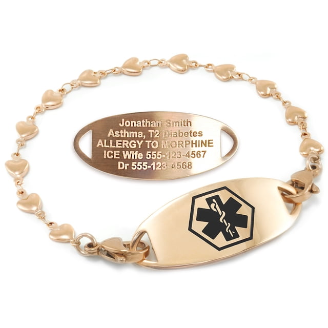 MedicEngraved Rose Gold Stainless Steel Custom Medical Alert Bracelet - 5mm Heart Link