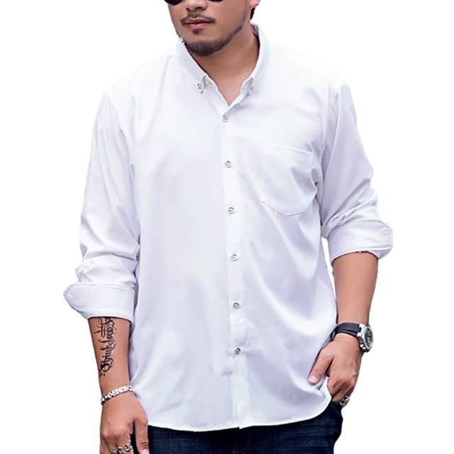 Innerwin Tunic Shirt Lapel Neck Men Tops Work Button Down Regular Fit Shirts White 170/104cm