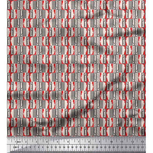 Soimoi Silk Fabric Geometric Abstract Printed Fabric 1 Yard 42 Inch Wide