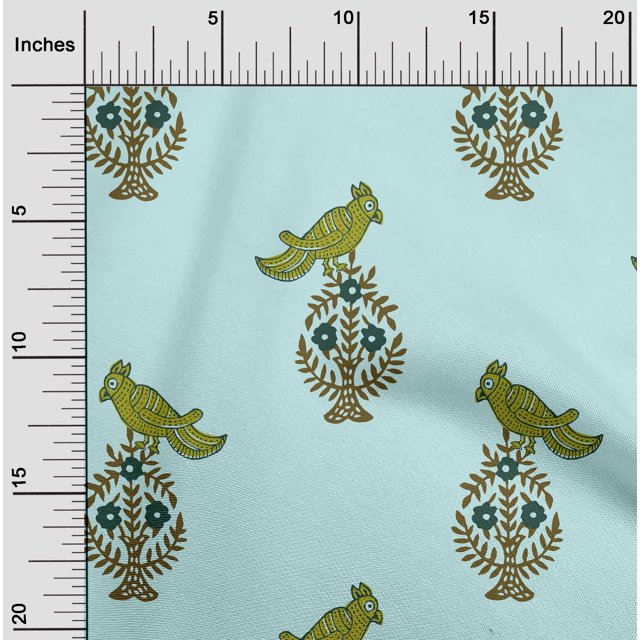 oneOone Cotton Silk Fabric Leaves|Bird & Floral Block Decor Fabric Printed BTY 42 Inch Wide