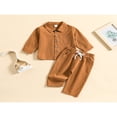 thumbnail image 3 of POINTERTECK Toddler Baby Boy Cotton Linen Pants Set Solid Color Long Sleeve Button Down T-Shirt Tops Pants Fall Clothes Outfit, 3 of 7