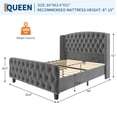 thumbnail image 3 of PIONEERWORKS 51" Tall Queen Size Bed Frame with Deep Button Tufted Wingback Headboard and Footboard, Velvet Upholstered Platform Bed Frame, Grey, 3 of 8