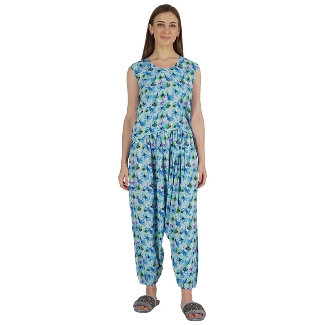 Moomaya Ensemble de Nuit en Rayonne Imprimée pour Femmes Pyjama à Entrejambe Bas 2 Pcs Tenue de Détente