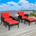 thumbnail image 4 of Patiojoy Ensemble de Conversation en Rotin pour Patio de 5 Pcs avec Canapés Coussinés et Pouf, avec Table, 4 of 8
