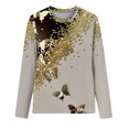 thumbnail image 5 of IROINID T-Shirts à Manches Longues pour Femmes Manches 3/4 Chemises de Détente Pull Tunique Ample Blouse Imprimée Col Rond, Kaki, 5 of 5