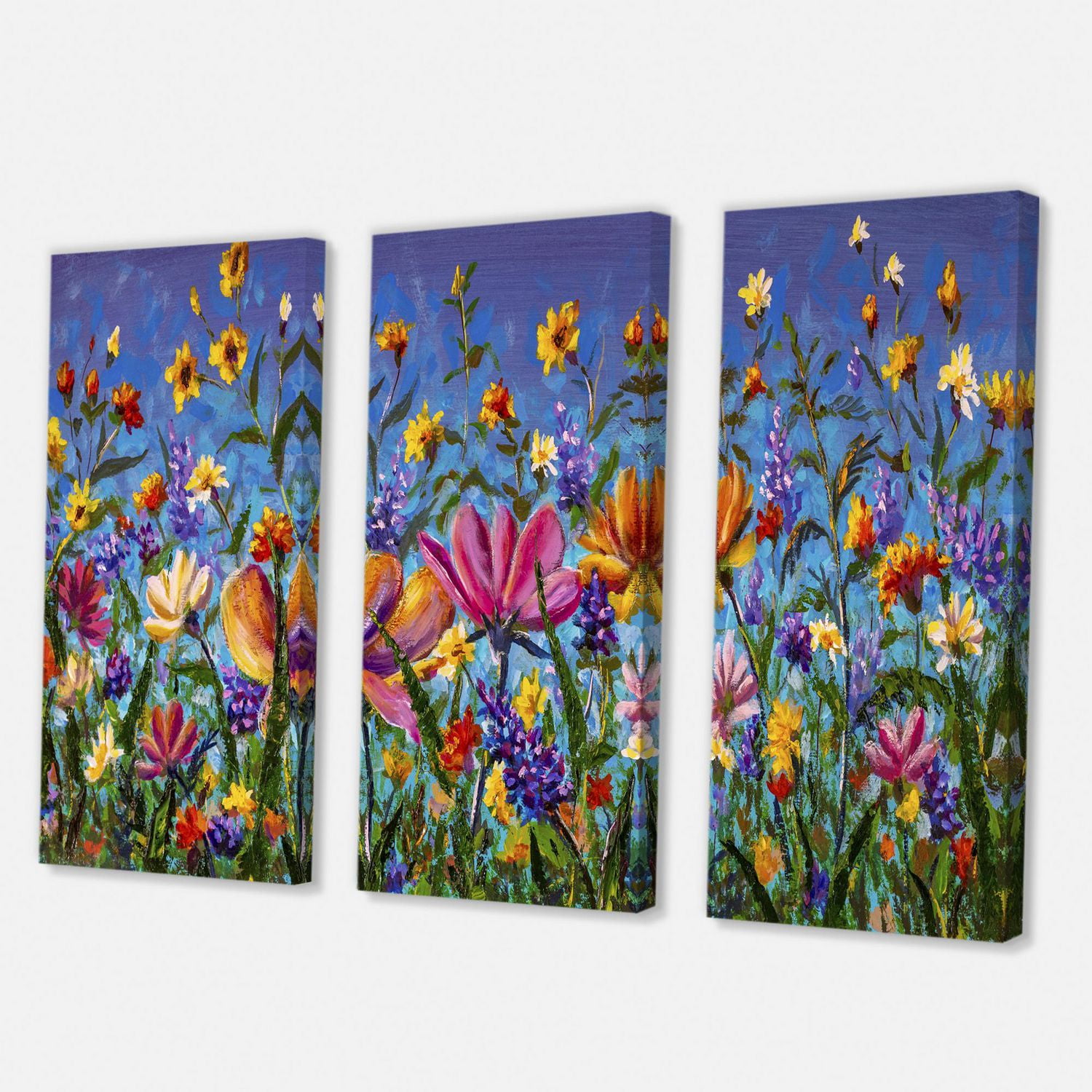 Designart Marguerites et fleurs sauvages dans le champ de jardin d'été I Art mural sur toile