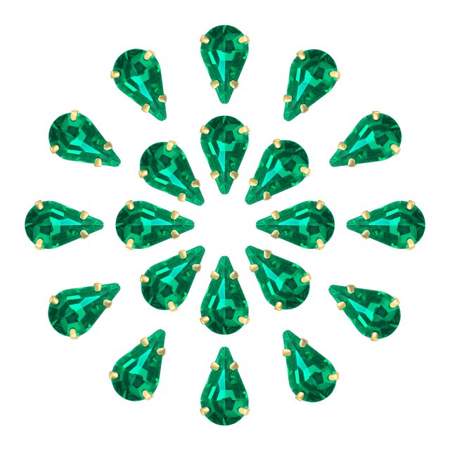 Unique Bargains 20Pack Teardrop Sew on Rhinestone - 8x5mm Glass Teardrop Crystal Rhinestones in Gold Prong Setting (Green)