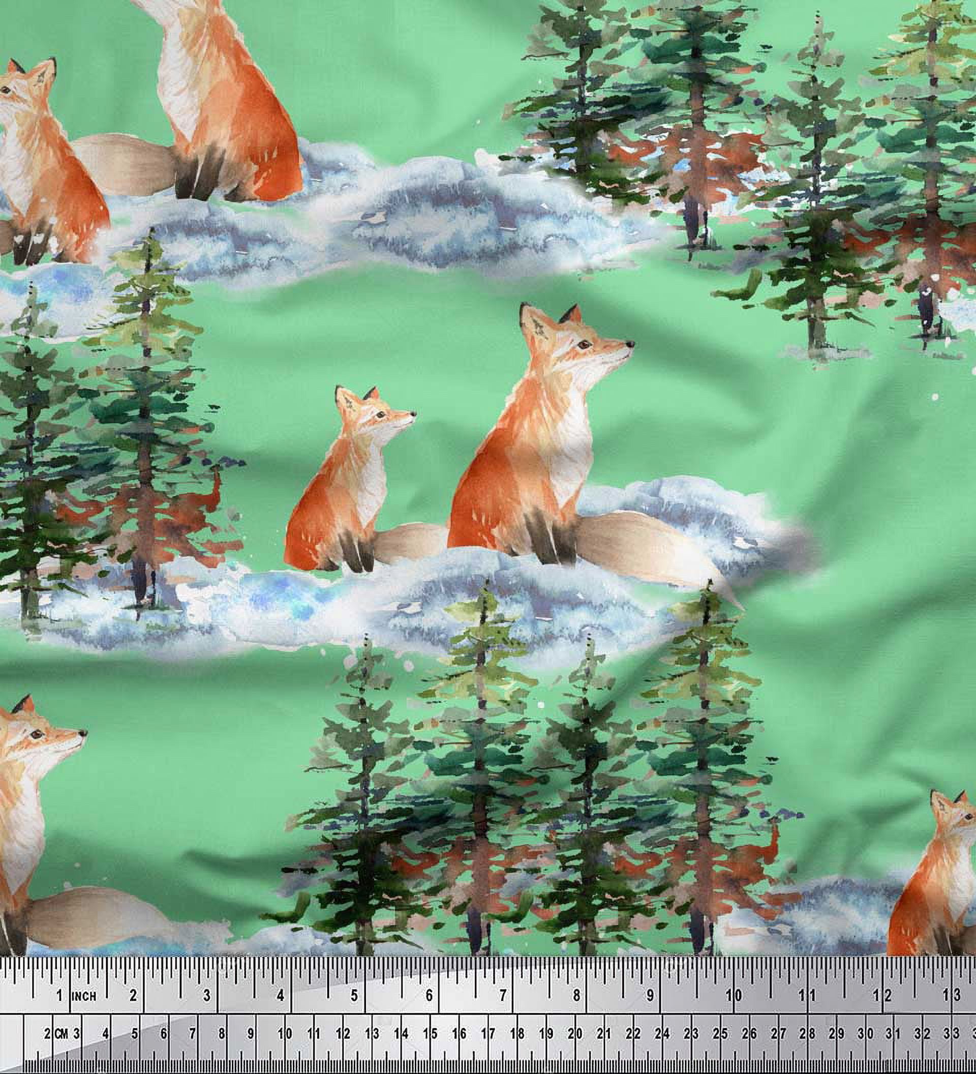 Soimoi Tissu en Rayonne Verte Renard & Pin Tissu Imprimé par Yard 42 Pouces de Large