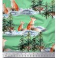 thumbnail image 1 of Soimoi Green Georgette Viscose Fabric Fox & Pine Tree Fabric Prints By Yard 42 Inch Wide, 1 of 3