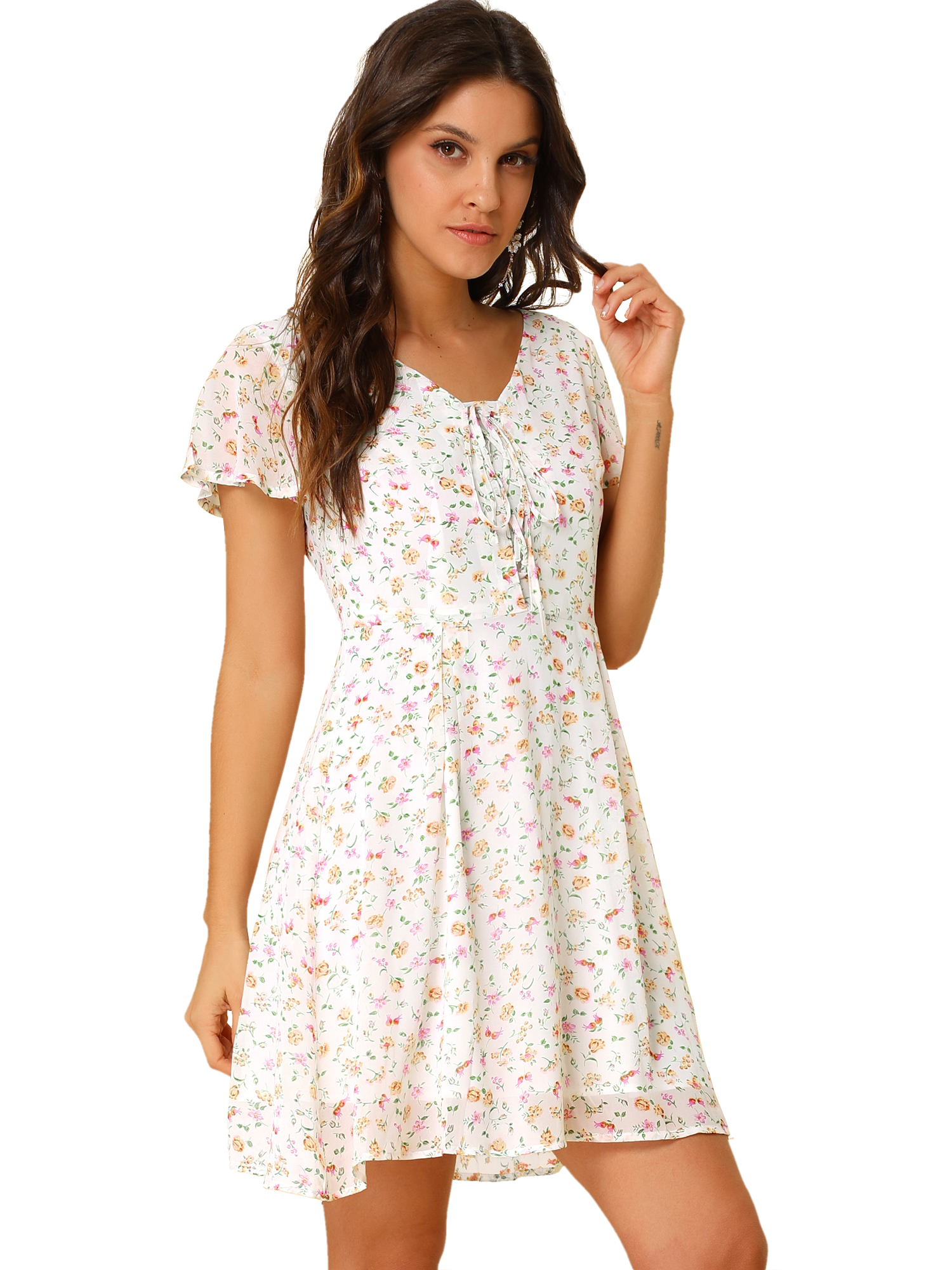 INSPIRE CHIC Robe en Mousseline à Lacets à Fleurs pour Femme