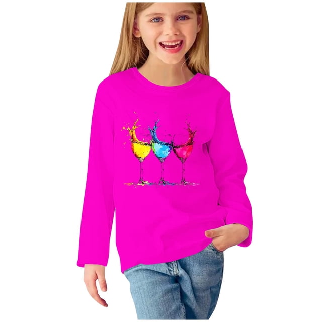Huvoen T-Shirt de Base à Manches Longues pour Tout-Petit Unisexe, Chemisiers et Chemises à Manches Longues à Col Rond pour Filles, Chemises à Manches Longues à Imprimés, Jolis Chandails Ras du Cou, Hauts, Chemisiers Habillés Décontractés, Vêtements, Roses, 5 Ans