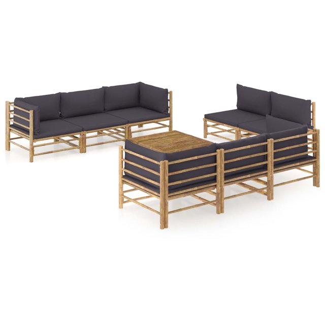 vidaXL 9 Piece Garden Lounge Set with Dark Grey Cushions Bamboo