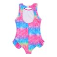 thumbnail image 4 of Girls One Piece Mermaid Swimsuit Open Back Swimwear with Ruffled Hem Bathing Suit Pink 11-12, 4 of 5