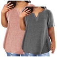 thumbnail image 1 of Timegard Haut 2 Pcs Grande Taille pour Femmes Été Manches Courtes Col en V Blouse Confortable Décontractée Mi-Longue, 1 of 3