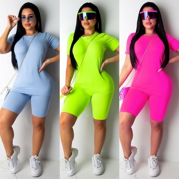 Summer Girl Women 2PCS/Set Sports Suit Shirt Tops Pants Outfit Yoga Set Workout Clothes Tracksuit