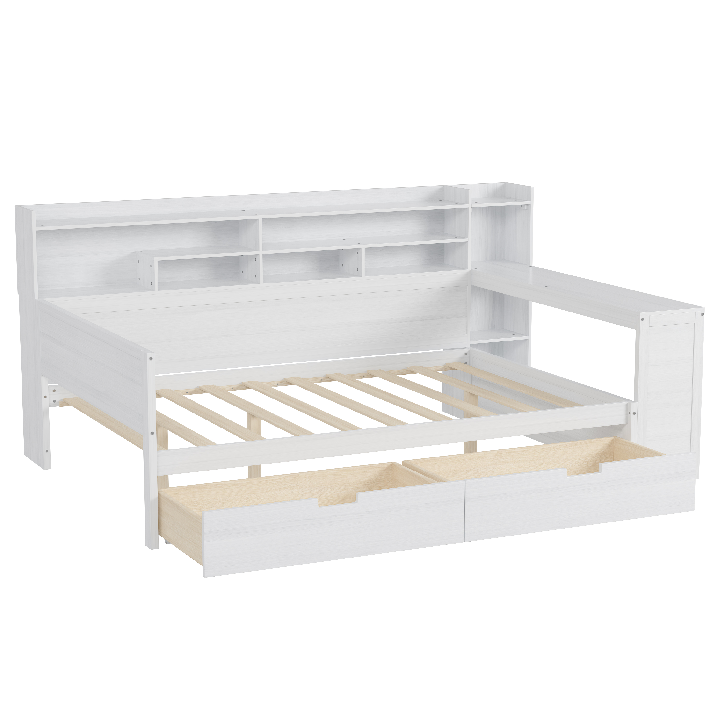 Homy Casa lit double 91,3 po avec tête de lit rangement, tiroirs et bureau latéral pour chambre d’enfant, blanc