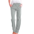 thumbnail image 1 of Womens Cotton Linen Pants Solid Color Drawstring Elastic High Waisted Casual Pants Loose Fit Comfy Trousers with Pockets, 1 of 6