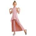 thumbnail image 3 of Mufeng Combinaison Short pour Fille Robe Décontractée Combinaison Sans Manches Pantalon Évasé Pattes d'Éléphant Jupe Asymétrique Rose 12, 3 of 4