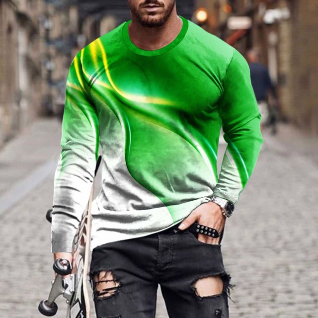 TIMIFIS Chandails pour Hommes à Enfiler Imprimé Décontracté T-Shirt à Manches Longues pour Hommes Col Rond T-Shirt Graphique Hauts Hommes Coupe Ample Chandail de Course à Enfiler Taille-Vert - Automne