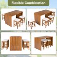 thumbnail image 3 of 5 Piece Outdoor Bar Set, Patio Acacia Wood Bar Height Table & Four Stools with Cushions, Wood Dining Bar Set for Backyard, Poolside, Balcony, Beige Cushion and Natural Wood, 3 of 5