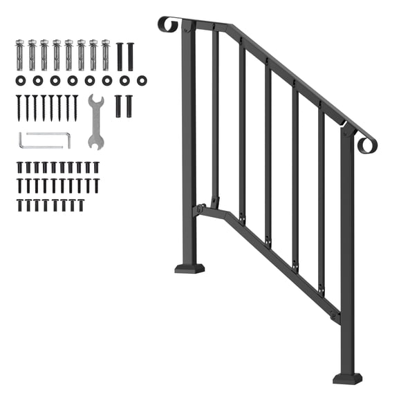 KFFKFF 2-3 Step Outdoor Handrails for Seniors, Porch and Deck, Black Arch Design